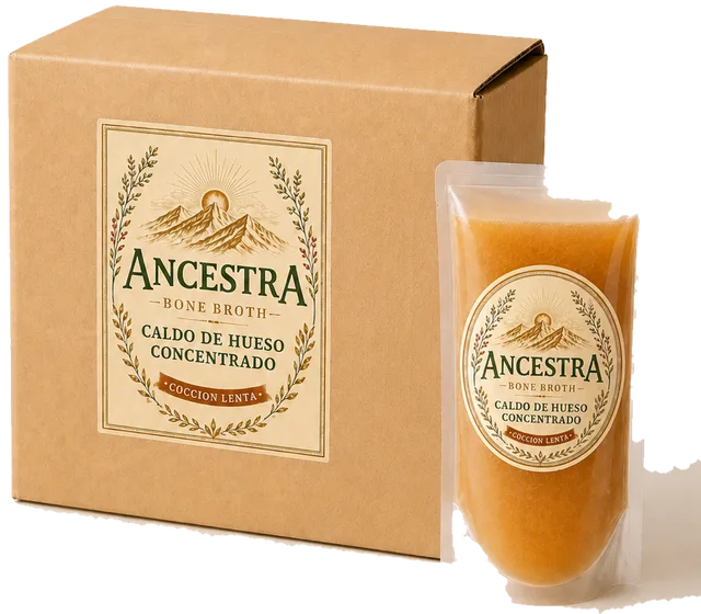 Caja de Ancestra con un pouch de caldo de hueso concentrado
