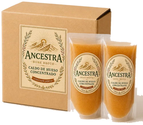 Caja de Ancestra con dos pouches de caldo de hueso concentrado