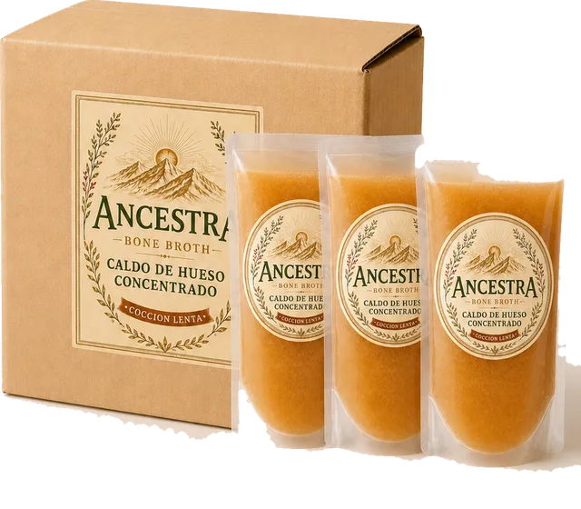 Caja de Ancestra con tres pouches de caldo de hueso concentrado