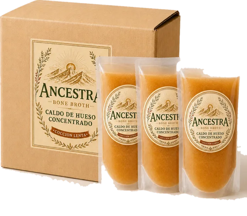 Caja de Ancestra con tres pouches de caldo de hueso concentrado